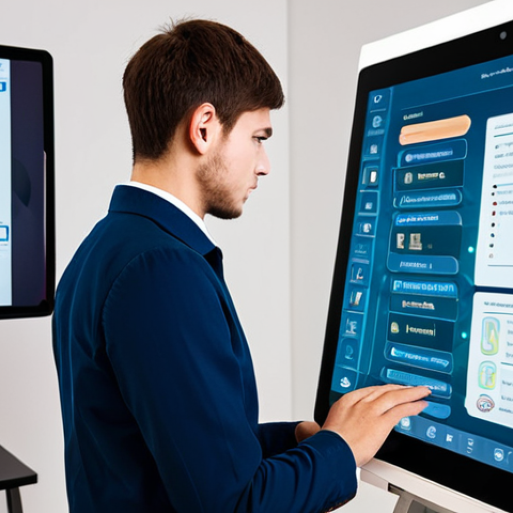 A professional young adult, fully clothed in modest attire, is engaged in a personalized Russian language lesson on a holographic tablet. The interface displays Russian words and interactive exercises tailored to their progress, with a subtle AI assistant glowing nearby. The person has a focused yet curious expression, indicating deep engagement. The background is a clean, modern study with warm ambient lighting. Perfect anatomy, correct proportions, natural pose, well-formed hands, proper finger count, natural body proportions, safe for work, appropriate content, professional, family-friendly.