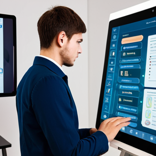 Home 6 A professional young adult, fully clothed in modest attire, is engaged in a personalized Russian language lesson on a holographic tablet. The interface displays Russian words and interactive exercises tailored to their progress, with a subtle AI assistant glowing nearby. The person has a focused yet curious expression, indicating deep engagement. The background is a clean, modern study with warm ambient lighting. Perfect anatomy, correct proportions, natural pose, well-formed hands, proper finger count, natural body proportions, safe for work, appropriate content, professional, family-friendly.