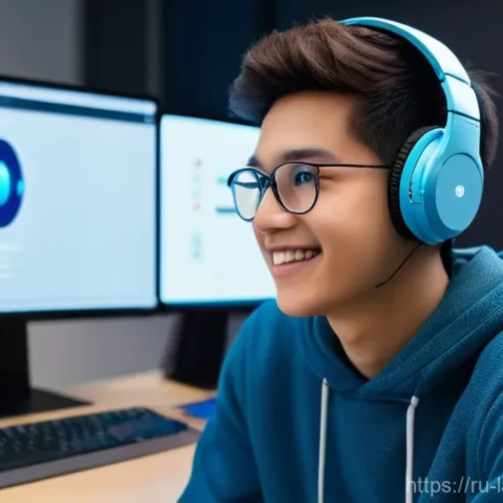 언어 교육에서의 학습 자원 개발 - **AI Personal Language Tutor:**
    "A bright, modern indoor scene. A young adult, around 18 years o...