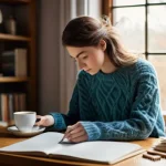 Home 17 언어 교육에서의 쓰기 훈련법 - **Prompt 1: Overcoming Writer's Block**
"A young adult, casually dressed in a comfortable sweate...