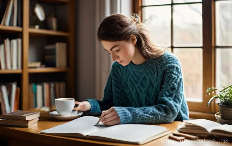 언어 교육에서의 쓰기 훈련법 - **Prompt 1: Overcoming Writer's Block**
    "A young adult, casually dressed in a comfortable sweate...