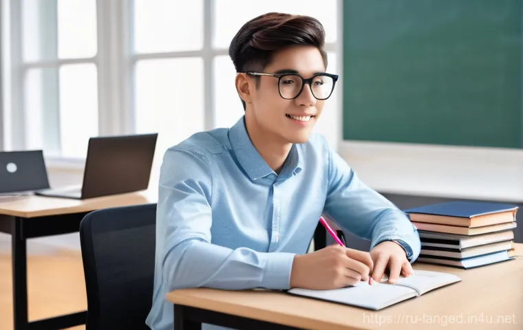 언어 교육에서의 쓰기 훈련법 - **Prompt 1: Overcoming Writer's Block**
    "A young adult, casually dressed in a comfortable sweate...