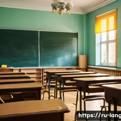 Home 27 언어 교육의 정책 연구 - **Prompt:** A vibrant, sunlit classroom in a Russian school, filled with children aged 8-