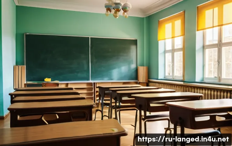 언어 교육의 정책 연구 - **Prompt:** A vibrant, sunlit classroom in a Russian school, filled with children aged 8-