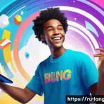 Home 14 언어 교육학에서의 문법 교육 - A vibrant, dynamic illustration of a teenager or young adult, dressed in a comfortable t-shirt and j...