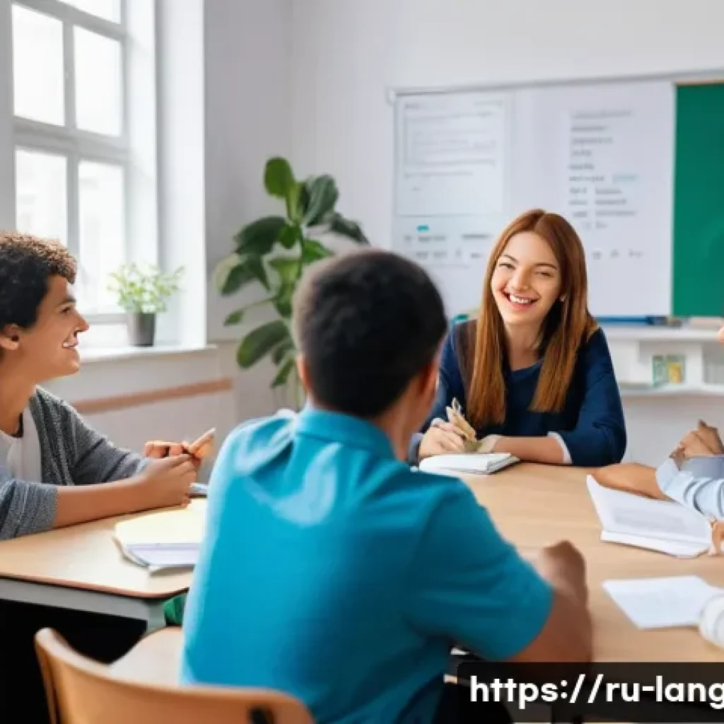 언어 교육에서의 수행 평가 - A vibrant classroom scene with diverse adult students actively participating in a language role-play...