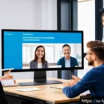 언어 교육에서의 그룹 활동 - A diverse group of young Russian adults engaged in a lively online language learning session, displa...