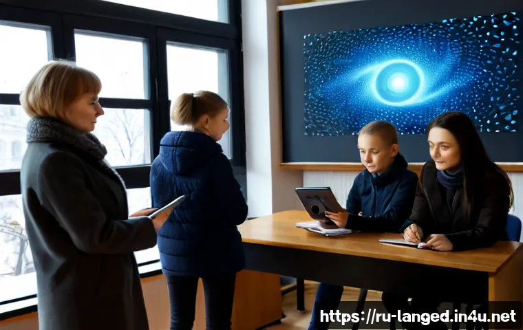 언어 교육의 인공지능 활용 - Photorealistic Russian language classroom in Moscow, a middle-aged teacher guiding diverse adult stu...